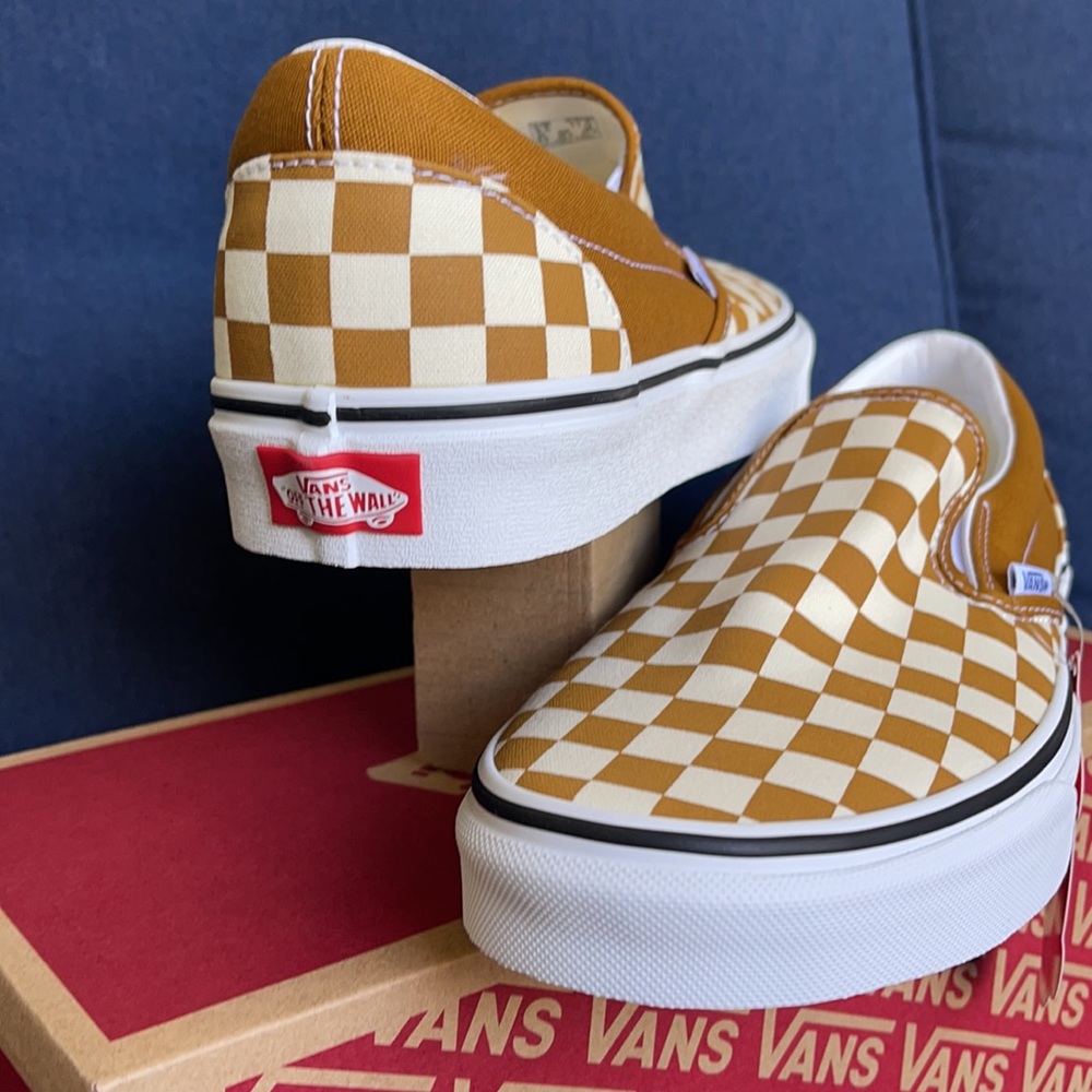 Vans Classic Slip-On Checkerboard Goldenbrown/True White MENS - Picture 11 of 16